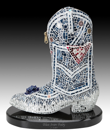 Blue Jean Baby boot sculpture
