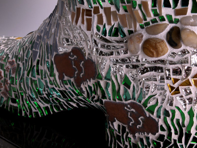 Teton mosaic sculpture, closeup of Summer side